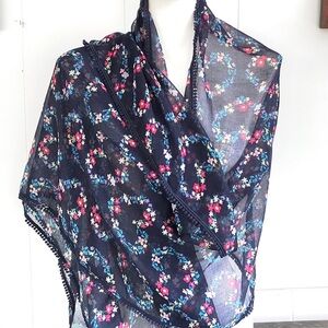 Talbots Floral Sheer Scarf - Navy and Pink